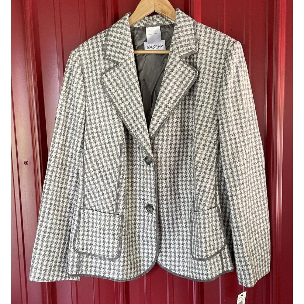 Basler Blazer Jacket 2 Button Wool Houndstooth Lined Womens 48 New